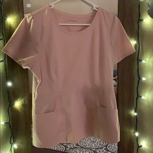 Jaanuu Pink Peplum Scrub Top. Size Med